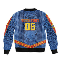 Custom DR Congo Football Bomber Jacket Leopard Jaguar Tribal Pattern With Flags