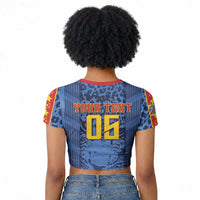 Custom DR Congo Football Raglan Cropped T shirt Leopard Jaguar Tribal Pattern With Flags