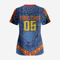 Custom DR Congo Football Scrub Top Leopard Jaguar Tribal Pattern With Flags