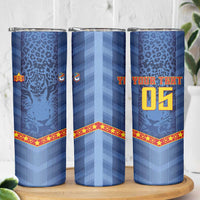 Custom DR Congo Football Skinny Tumbler Leopard Jaguar Tribal Pattern With Flags