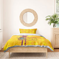 Custom Colombia Football Bedding Set Tropical Orchid Floral Pattern With Coat Of Arms