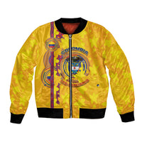 Custom Colombia Football Bomber Jacket Tropical Orchid Floral Pattern With Coat Of Arms