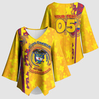 Custom Colombia Football Kimono Sleeve Blouse Tropical Orchid Floral Pattern With Coat Of Arms