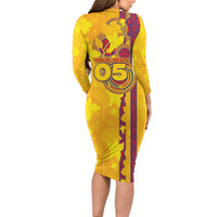 Custom Colombia Football Long Sleeve Bodycon Dress Tropical Orchid Floral Pattern With Coat Of Arms