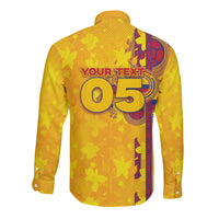 Custom Colombia Football Long Sleeve Button Shirt Tropical Orchid Floral Pattern With Coat Of Arms