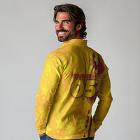 Custom Colombia Football Long Sleeve Polo Shirt Tropical Orchid Floral Pattern With Coat Of Arms