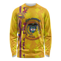 Custom Colombia Football Long Sleeve Shirt Tropical Orchid Floral Pattern With Coat Of Arms