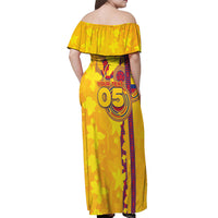 Custom Colombia Football Off Shoulder Maxi Dress Tropical Orchid Floral Pattern With Coat Of Arms