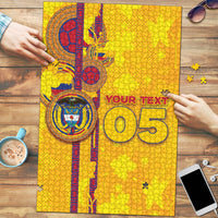 Custom Colombia Football Puzzle Tropical Orchid Floral Pattern With Coat Of Arms