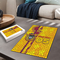 Custom Colombia Football Puzzle Tropical Orchid Floral Pattern With Coat Of Arms