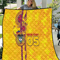 Custom Colombia Football Quilt Tropical Orchid Floral Pattern With Coat Of Arms