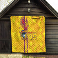 Custom Colombia Football Quilt Tropical Orchid Floral Pattern With Coat Of Arms