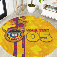 Custom Colombia Football Round Carpet Tropical Orchid Floral Pattern With Coat Of Arms