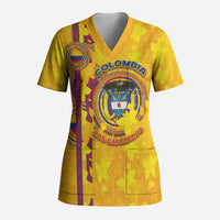 Custom Colombia Football Scrub Top Tropical Orchid Floral Pattern With Coat Of Arms