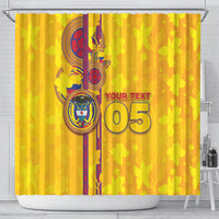 Custom Colombia Football Shower Curtain Tropical Orchid Floral Pattern With Coat Of Arms