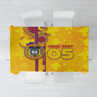 Custom Colombia Football Tablecloth Tropical Orchid Floral Pattern With Coat Of Arms