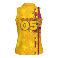 Custom Colombia Football Women Sleeveless Polo Shirt Tropical Orchid Floral Pattern With Coat Of Arms