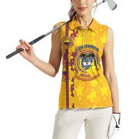Custom Colombia Football Women Sleeveless Polo Shirt Tropical Orchid Floral Pattern With Coat Of Arms