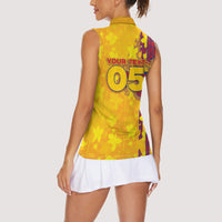Custom Colombia Football Women Sleeveless Polo Shirt Tropical Orchid Floral Pattern With Coat Of Arms