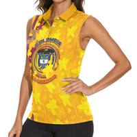Custom Colombia Football Women Sleeveless Polo Shirt Tropical Orchid Floral Pattern With Coat Of Arms