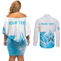 Personalized Honduras Couples Matching Off Shoulder Short Dress and Long Sleeve Button Shirt A Nation of Stars Unity in Light - Wonder Print Shop