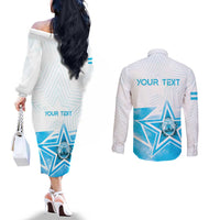 Personalized Honduras Couples Matching Off The Shoulder Long Sleeve Dress and Long Sleeve Button Shirt A Nation of Stars Unity in Light - Wonder Print Shop