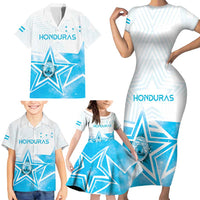 Personalized Honduras Family Matching Short Sleeve Bodycon Dress and Hawaiian Shirt A Nation of Stars Unity in Light - Wonder Print Shop