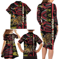 Personalized Belgium Family Matching Long Sleeve Bodycon Dress and Hawaiian Shirt Lion Holding Flag - Wonder Print Shop