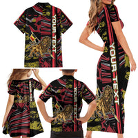 Personalized Belgium Family Matching Short Sleeve Bodycon Dress and Hawaiian Shirt Lion Holding Flag - Wonder Print Shop