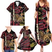 Personalized Belgium Family Matching Summer Maxi Dress and Hawaiian Shirt Lion Holding Flag - Wonder Print Shop