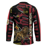 Personalized Belgium Hockey Jersey Lion Holding Flag - Wonder Print Shop