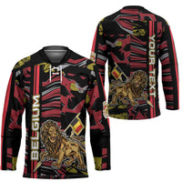 Personalized Belgium Hockey Jersey Lion Holding Flag - Wonder Print Shop