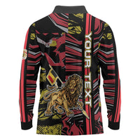 Personalized Belgium Long Sleeve Polo Shirt Lion Holding Flag - Wonder Print Shop