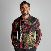 Personalized Belgium Long Sleeve Polo Shirt Lion Holding Flag - Wonder Print Shop