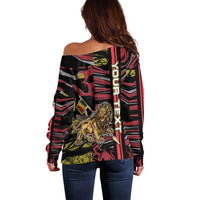 Personalized Belgium Off Shoulder Sweater Lion Holding Flag - Wonder Print Shop