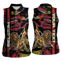 Personalized Belgium Women Sleeveless Polo Shirt Lion Holding Flag - Wonder Print Shop