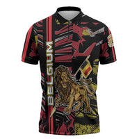 Personalized Belgium Zipper Polo Shirt Lion Holding Flag - Wonder Print Shop