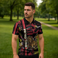 Personalized Belgium Zipper Polo Shirt Lion Holding Flag - Wonder Print Shop