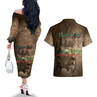 Personalized Bulgaria Couples Matching Off The Shoulder Long Sleeve Dress and Hawaiian Shirt Lion King Is Pride - Wonder Print Shop