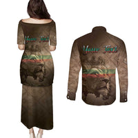 Personalized Bulgaria Couples Matching Puletasi and Long Sleeve Button Shirt Lion King Is Pride - Wonder Print Shop