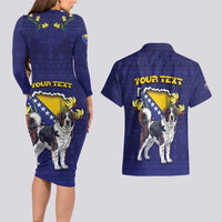 Personalized Bosnia And Herzegovina Couples Matching Long Sleeve Bodycon Dress and Hawaiian Shirt The Tornjak With Lilium Bosniacum - Wonder Print Shop