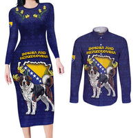 Personalized Bosnia And Herzegovina Couples Matching Long Sleeve Bodycon Dress and Long Sleeve Button Shirt The Tornjak With Lilium Bosniacum - Wonder Print Shop
