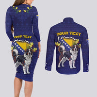 Personalized Bosnia And Herzegovina Couples Matching Long Sleeve Bodycon Dress and Long Sleeve Button Shirt The Tornjak With Lilium Bosniacum - Wonder Print Shop