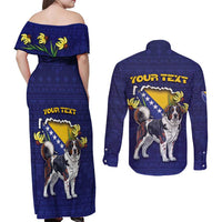 Personalized Bosnia And Herzegovina Couples Matching Off Shoulder Maxi Dress and Long Sleeve Button Shirt The Tornjak With Lilium Bosniacum - Wonder Print Shop