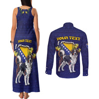Personalized Bosnia And Herzegovina Couples Matching Tank Maxi Dress and Long Sleeve Button Shirt The Tornjak With Lilium Bosniacum - Wonder Print Shop