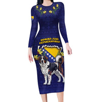 Personalized Bosnia And Herzegovina Long Sleeve Bodycon Dress The Tornjak With Lilium Bosniacum - Wonder Print Shop