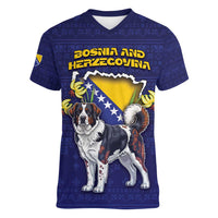 Personalized Bosnia And Herzegovina Women V-Neck T-Shirt The Tornjak With Lilium Bosniacum - Wonder Print Shop