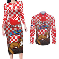 Personalized Croatia Couples Matching Long Sleeve Bodycon Dress and Long Sleeve Button Shirt Kuna Zlatica With Symbol - Wonder Print Shop