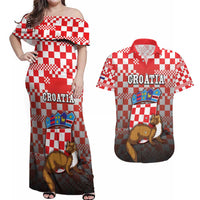 Personalized Croatia Couples Matching Off Shoulder Maxi Dress and Hawaiian Shirt Kuna Zlatica With Symbol - Wonder Print Shop