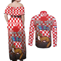 Personalized Croatia Couples Matching Off Shoulder Maxi Dress and Long Sleeve Button Shirt Kuna Zlatica With Symbol - Wonder Print Shop